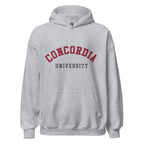 Unisex hoodie featuring Concordia University name and branding in burgundy and gold