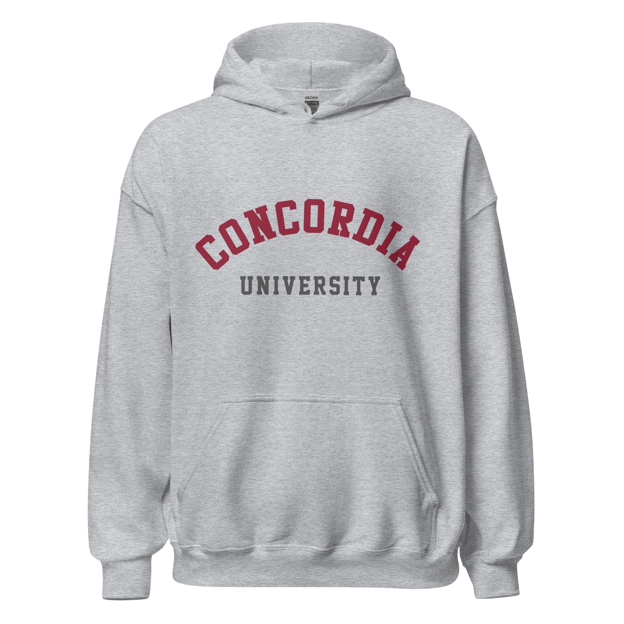 Unisex hoodie featuring Concordia University name and branding in burgundy and gold