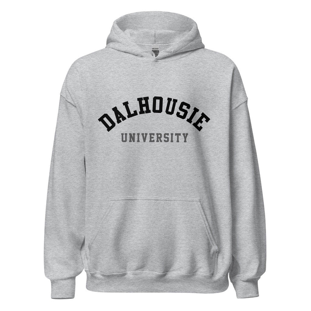 Unisex hoodie featuring Dalhousie University name and branding in black and gold