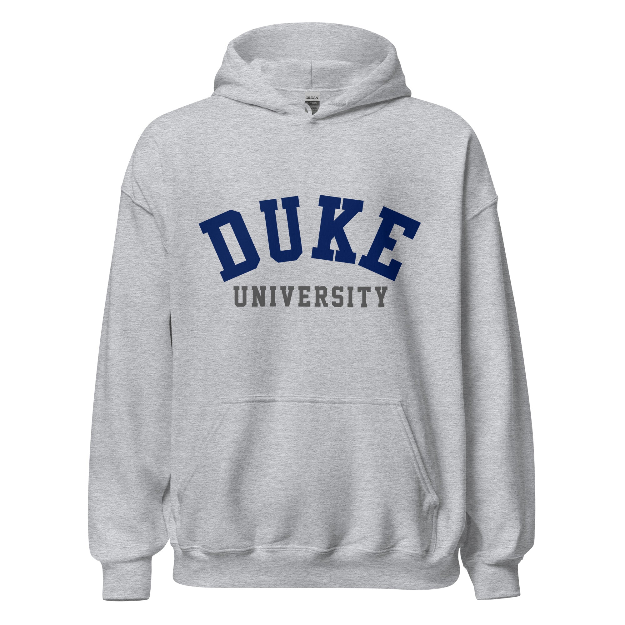 Unisex hoodie featuring Duke University name and branding in royal blue and white