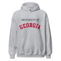 Unisex hoodie featuring University of Georgia name and branding in red and black