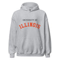 Unisex hoodie featuring University of Illinois name and branding in orange and navy blue