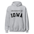 Unisex hoodie featuring University of Iowa name and branding in black and gold