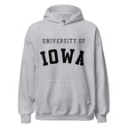 Unisex hoodie featuring University of Iowa name and branding in black and gold