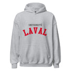 Unisex hoodie featuring Université Laval name and branding in red and gold