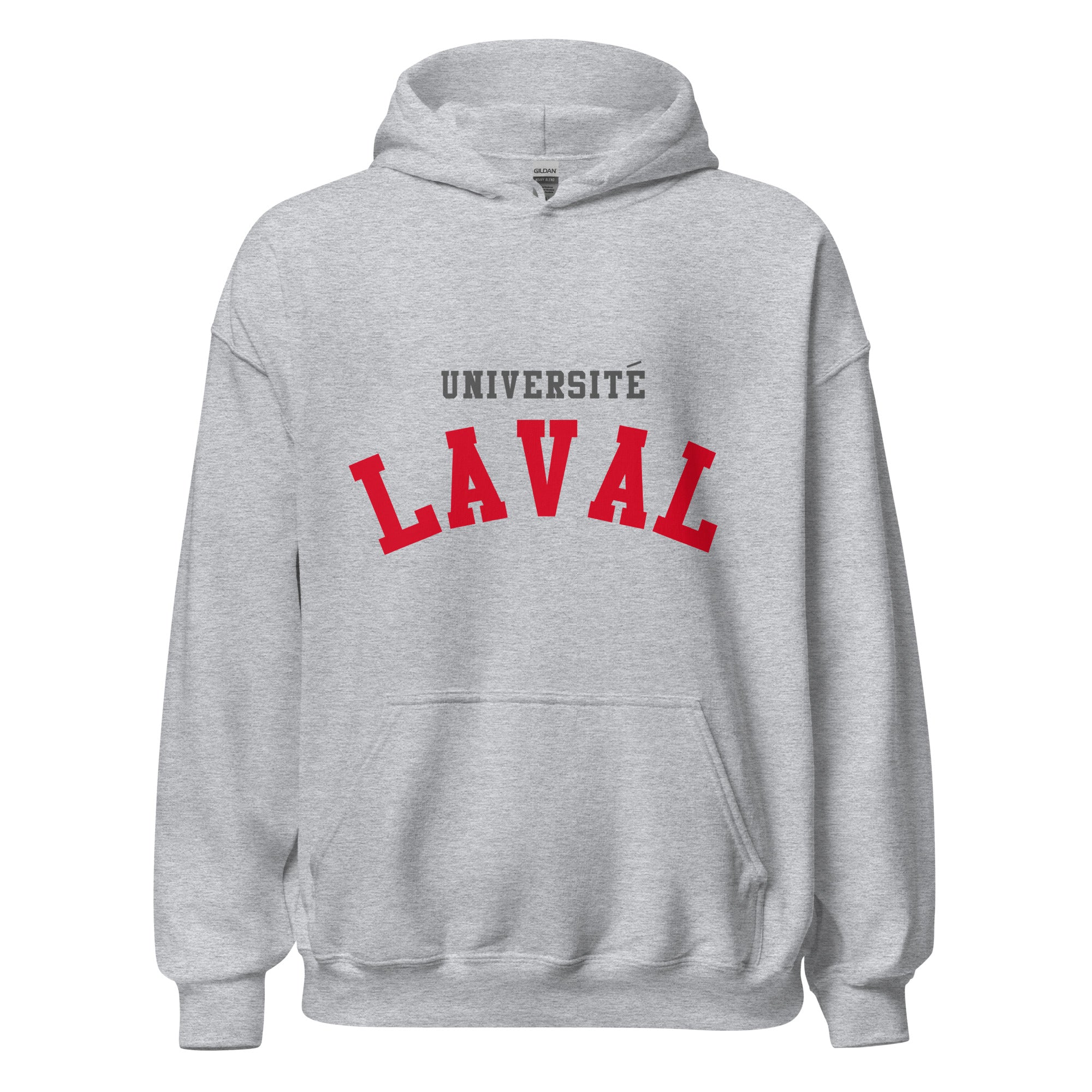 Unisex hoodie featuring Université Laval name and branding in red and gold