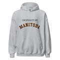 Unisex hoodie featuring University of Manitoba name and branding in bison brown and gold