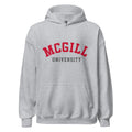 Unisex hoodie featuring McGill University name and branding in red and white