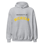Unisex hoodie featuring University of Michigan name and branding in maize and blue