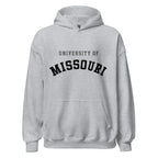 Unisex hoodie featuring University of Missouri name and branding in black and gold