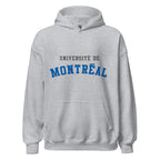 Unisex hoodie featuring Université de Montréal name and branding in blue and white