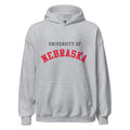 Unisex hoodie featuring University of Nebraska name and branding in scarlet and cream