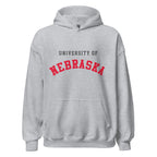 Unisex hoodie featuring University of Nebraska name and branding in scarlet and cream