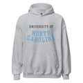 Unisex hoodie featuring University of North Carolina name and branding in Carolina blue and white