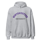 Unisex hoodie featuring Northwestern University name and branding in purple and white