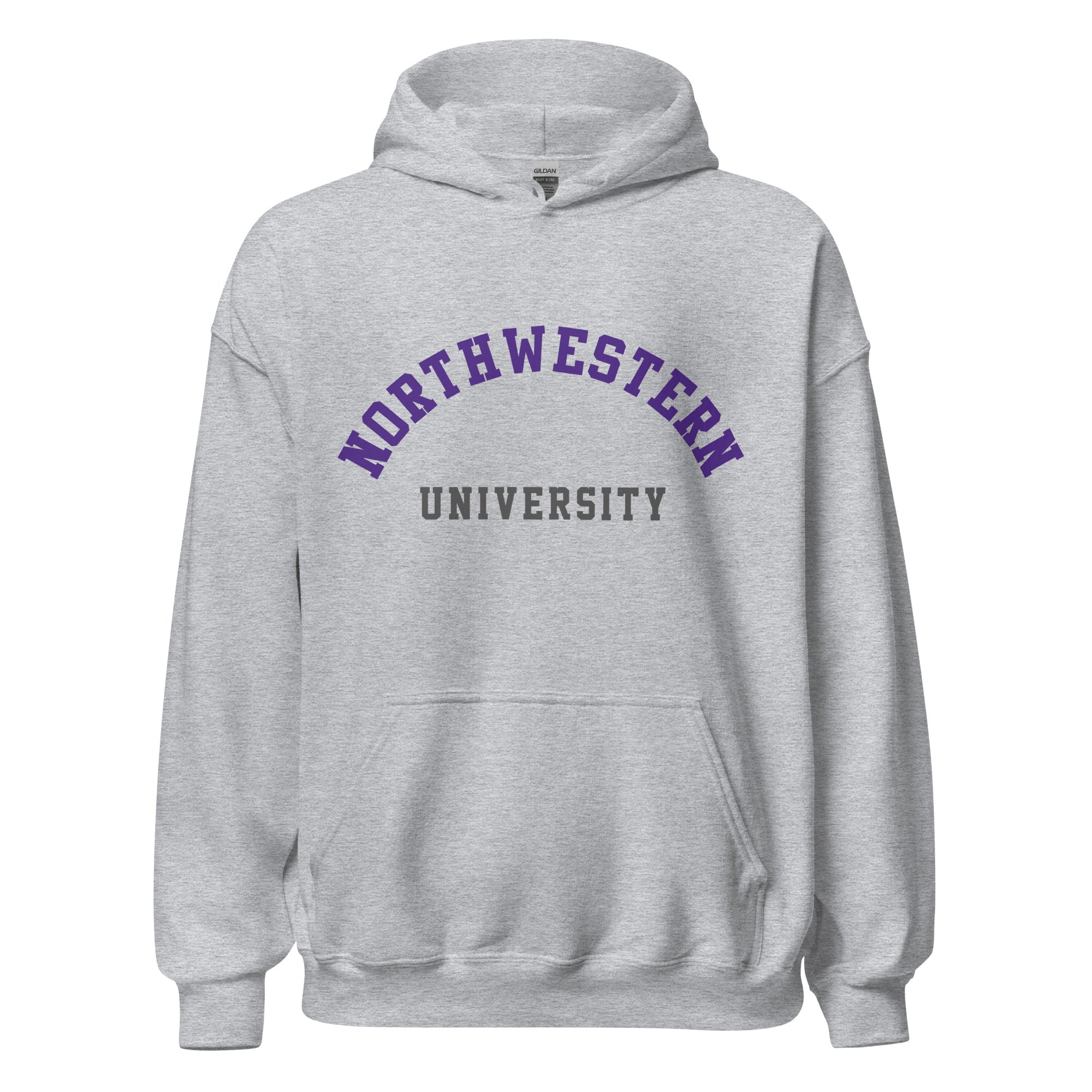 Unisex hoodie featuring Northwestern University name and branding in purple and white