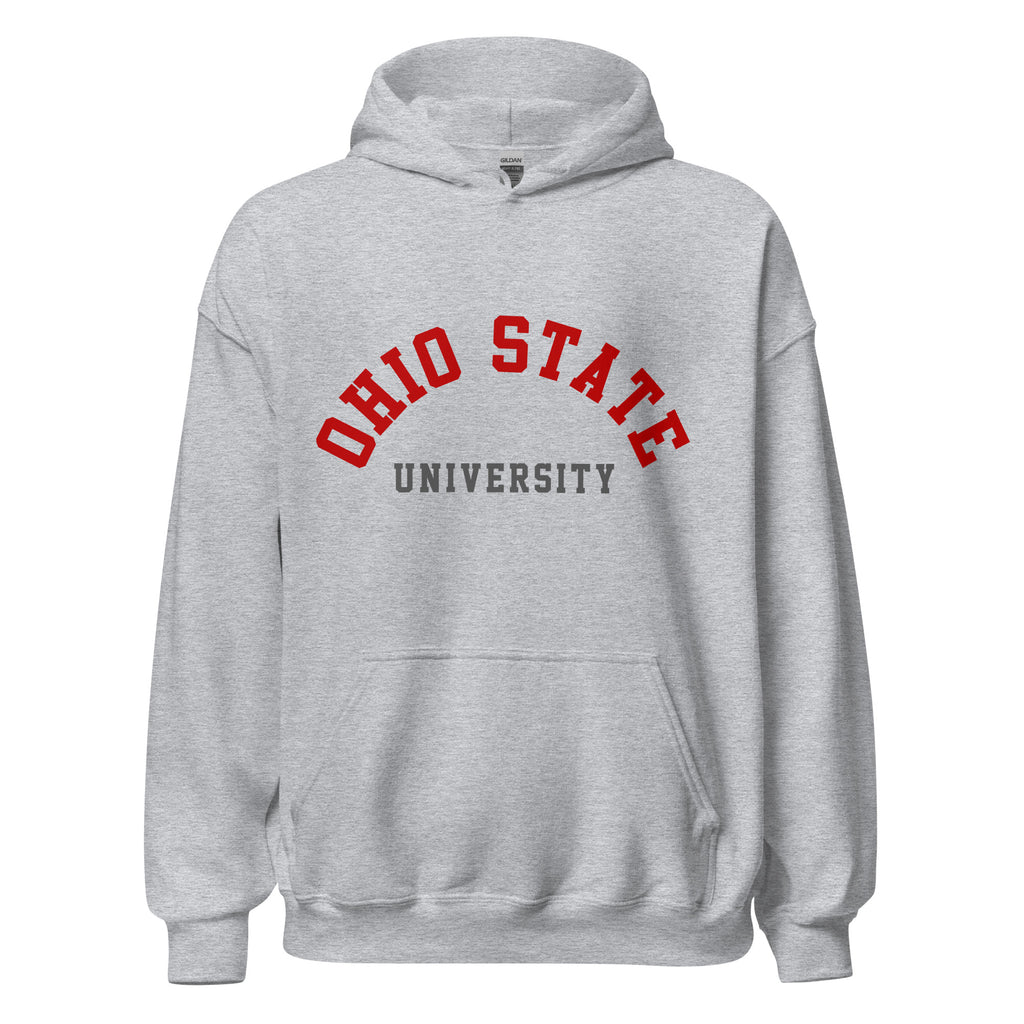 Unisex hoodie featuring Ohio State University name and branding in scarlet and grey