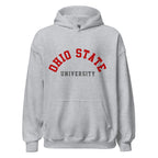 Unisex hoodie featuring Ohio State University name and branding in scarlet and grey