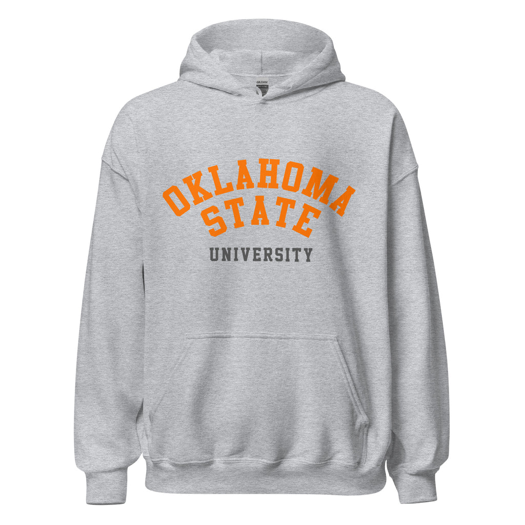 Unisex hoodie featuring Oklahoma State University name and branding in orange and black