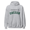 Unisex hoodie featuring University of Oregon name and branding in green and yellow
