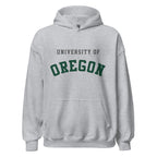 Unisex hoodie featuring University of Oregon name and branding in green and yellow