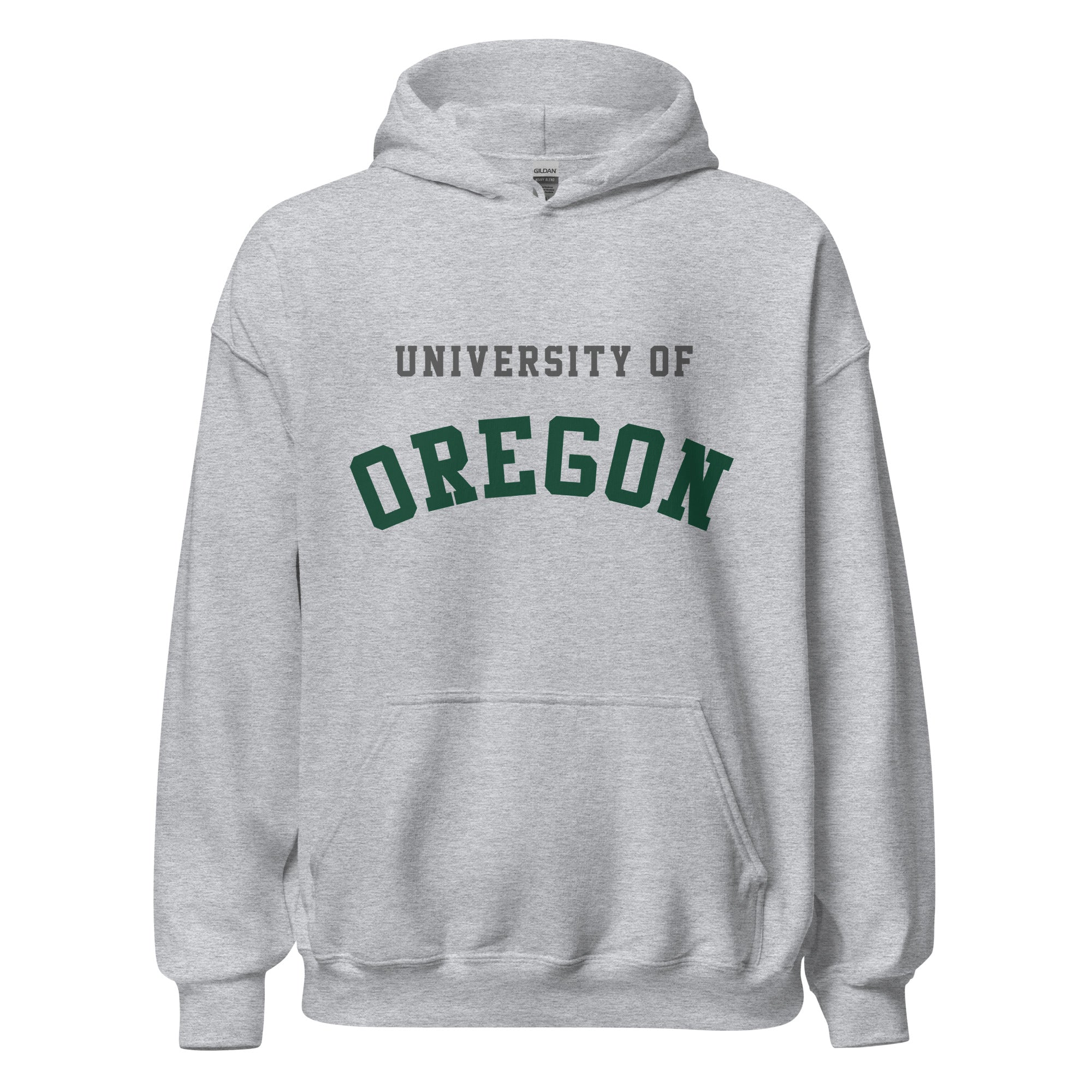 Unisex hoodie featuring University of Oregon name and branding in green and yellow