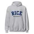 Unisex hoodie featuring Rice University name and branding in navy and grey