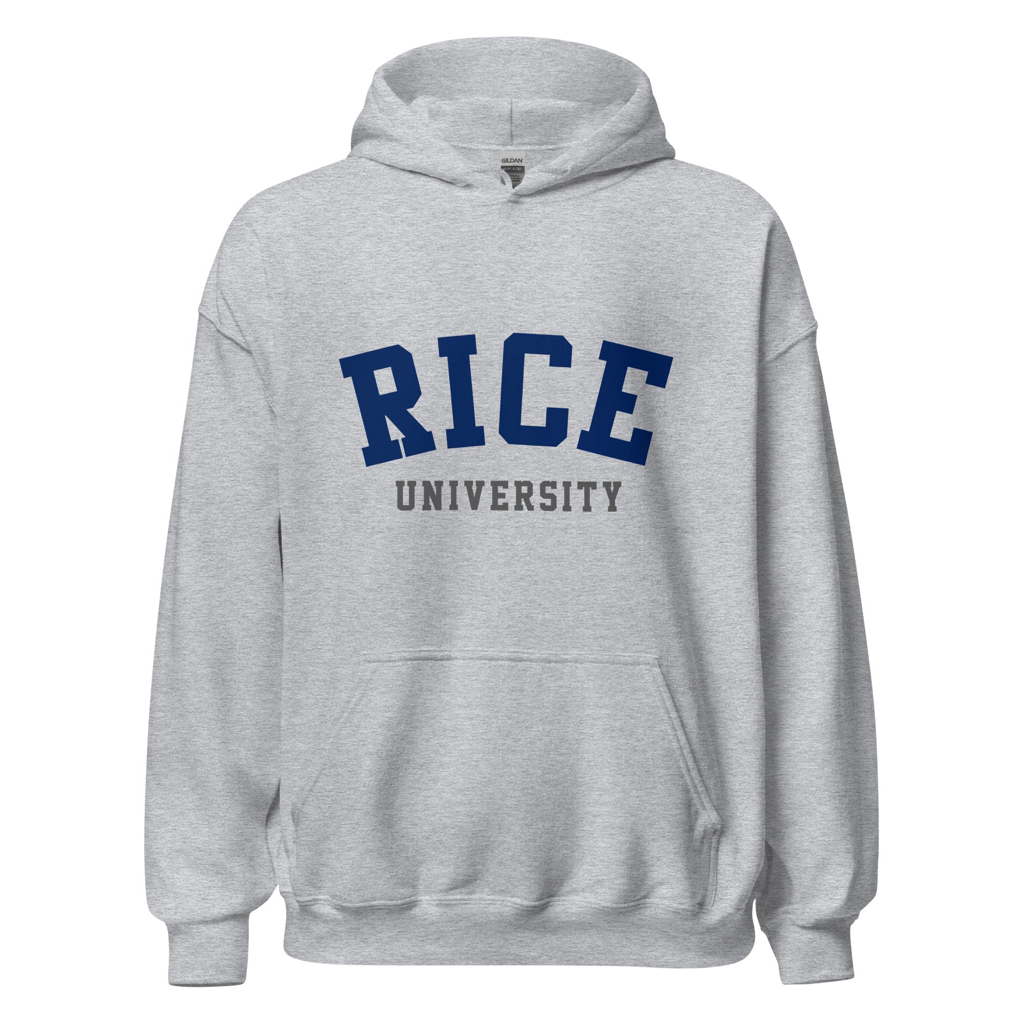 Unisex hoodie featuring Rice University name and branding in navy and grey