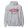 Unisex hoodie featuring San Diego State University name and branding in scarlet and black
