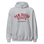 Unisex hoodie featuring San Diego State University name and branding in scarlet and black