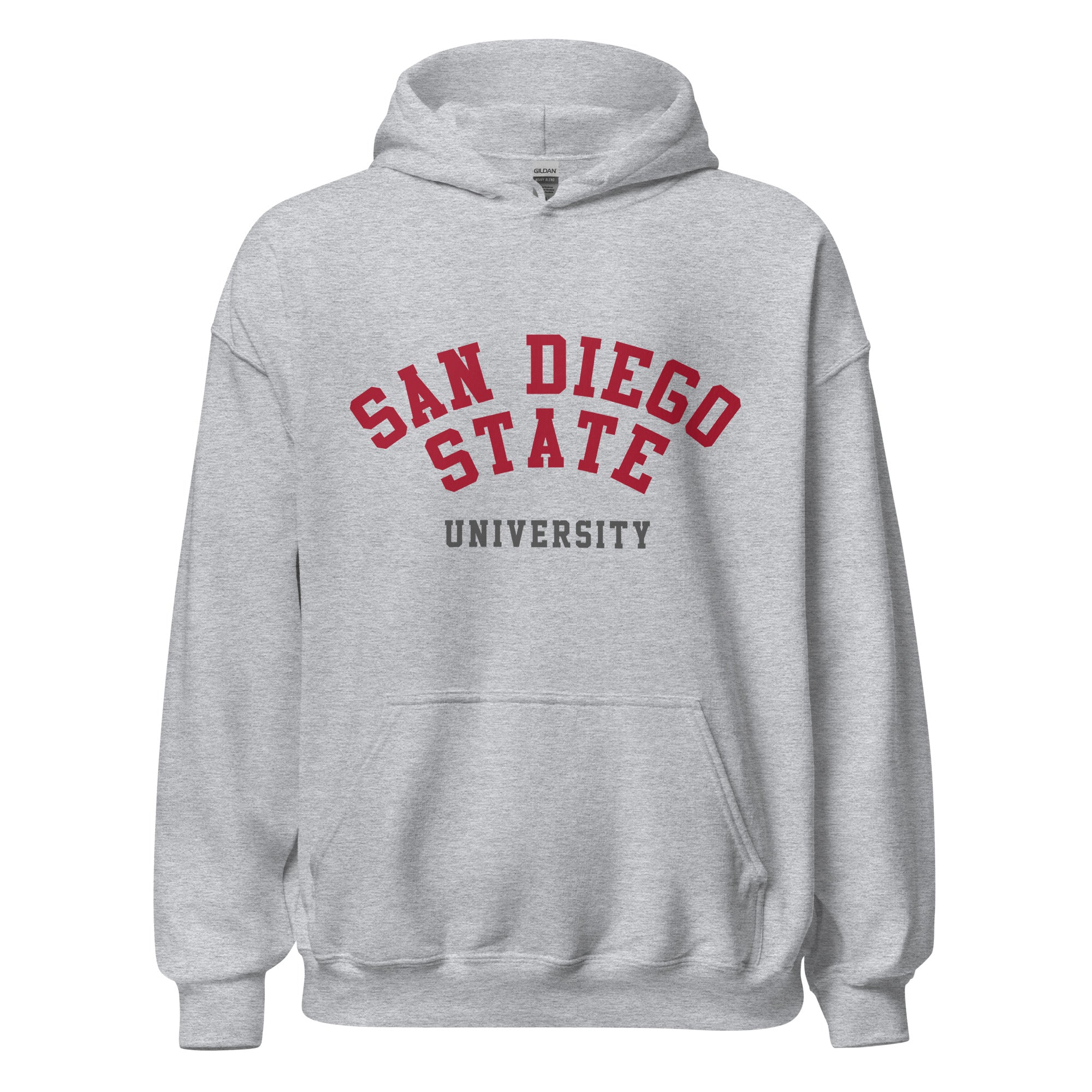 Unisex hoodie featuring San Diego State University name and branding in scarlet and black