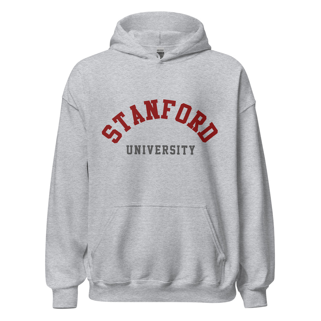 Unisex hoodie featuring Stanford University name and branding in cardinal red and white