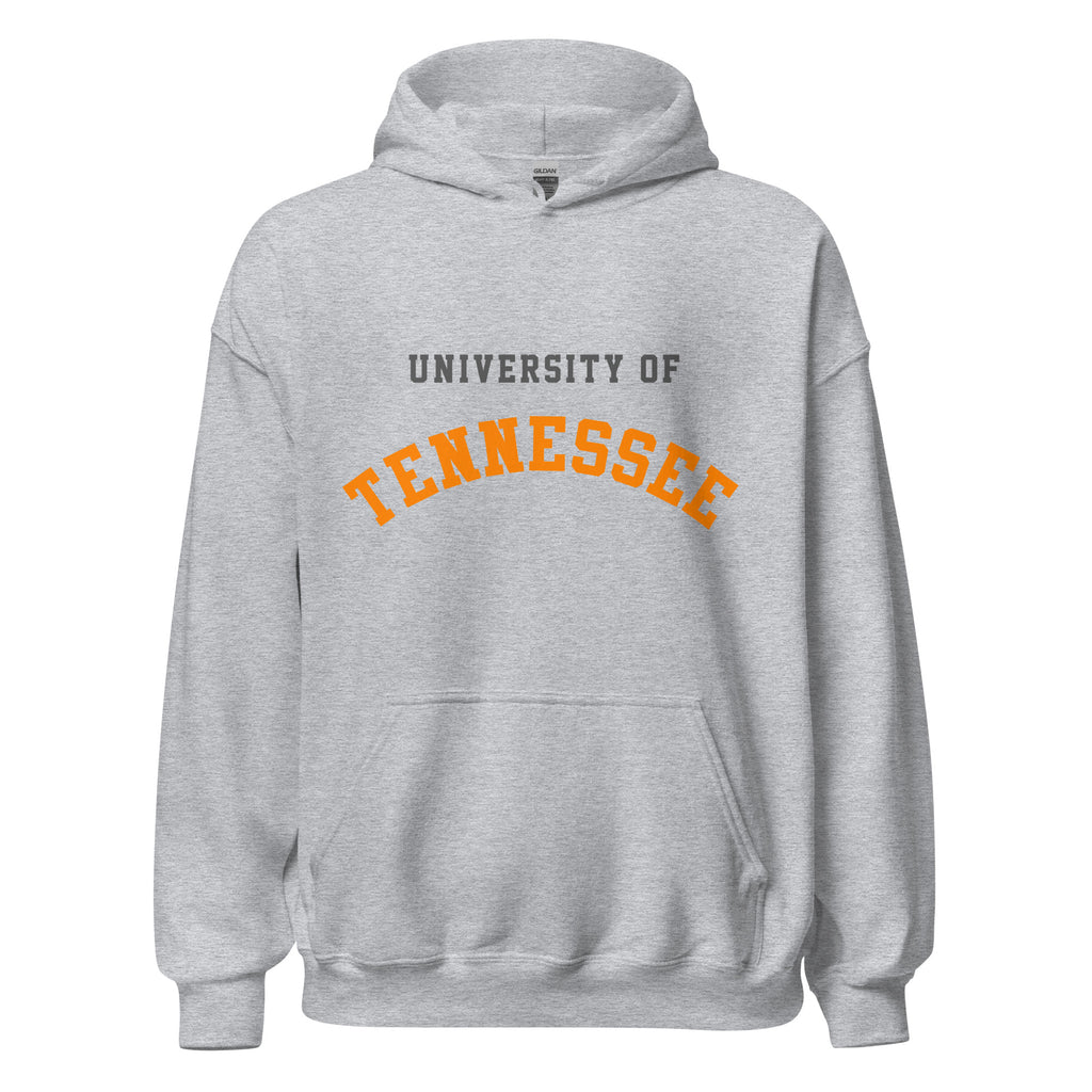 Unisex hoodie featuring University of Tennessee name and branding in orange and white
