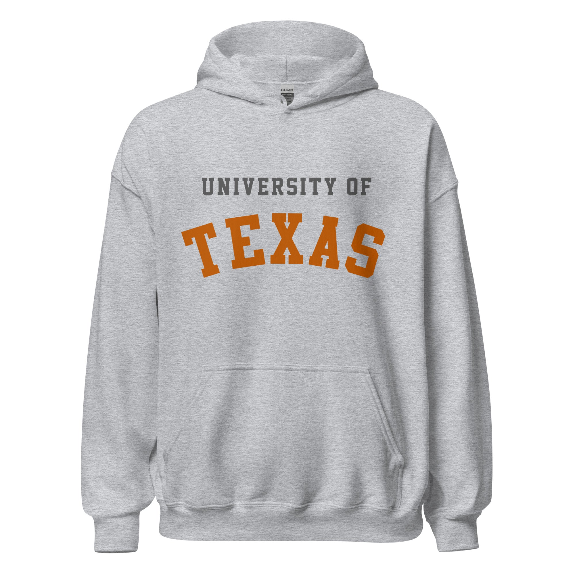 Unisex hoodie featuring University of Texas name and branding in burnt orange and white