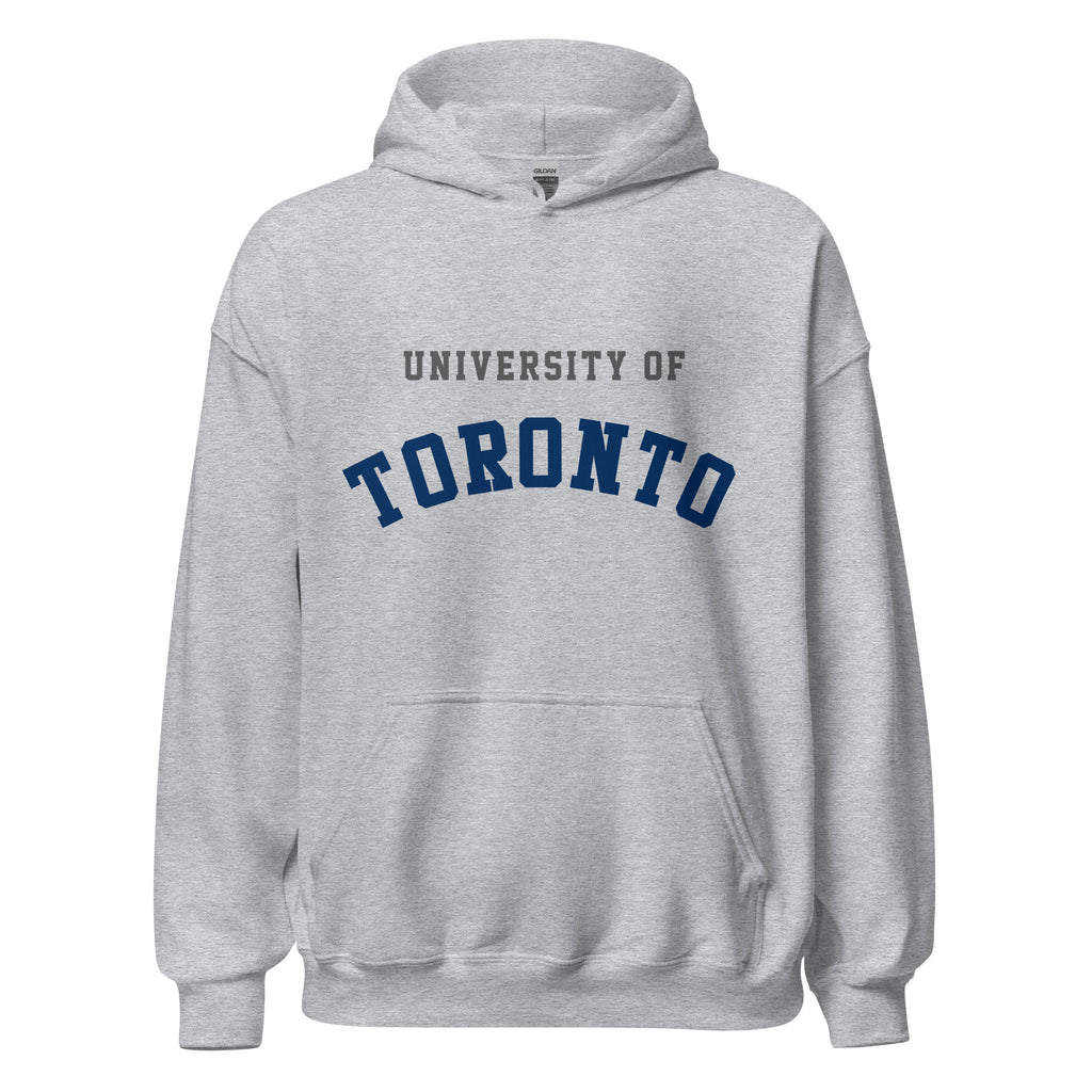 Unisex hoodie featuring University of Toronto name and branding in blue and white