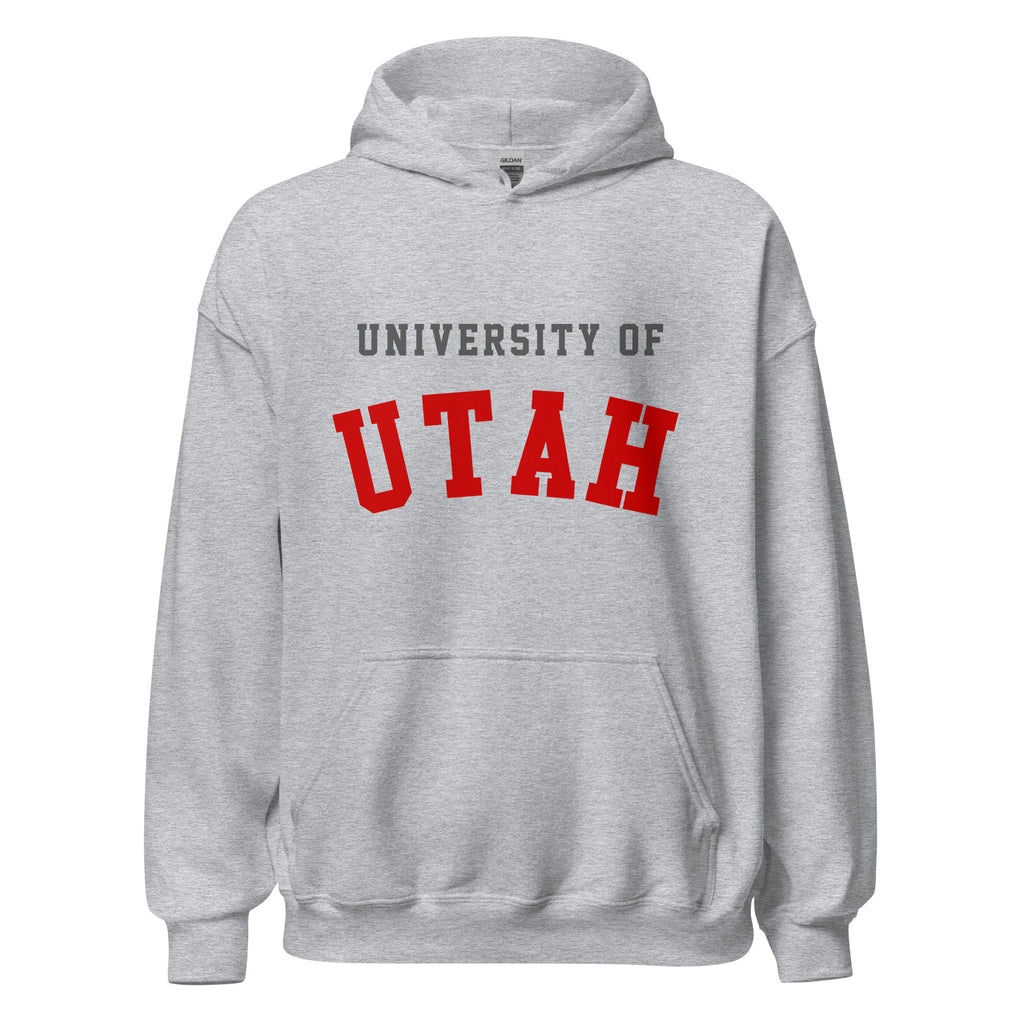 Unisex hoodie featuring University of Utah name and branding in crimson and white