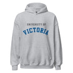 Unisex hoodie featuring University of Victoria name and branding in blue and red