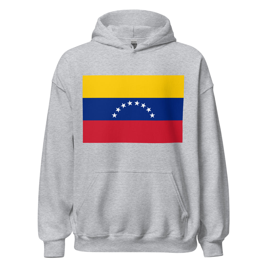 Unisex black hoodie featuring Venezuelan flag design printed across the front chest