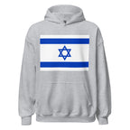 Unisex black hoodie featuring Israeli flag design printed across the front chest