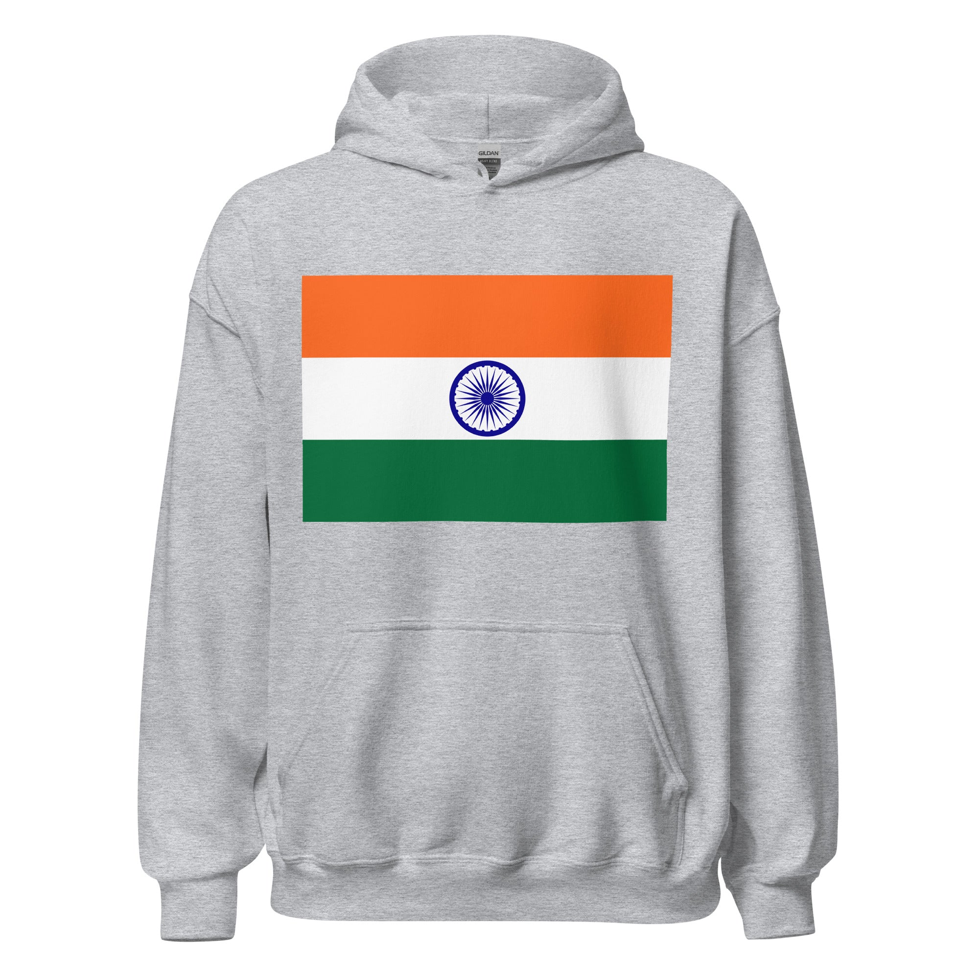 Unisex black hoodie featuring Indian flag design printed across the front chest