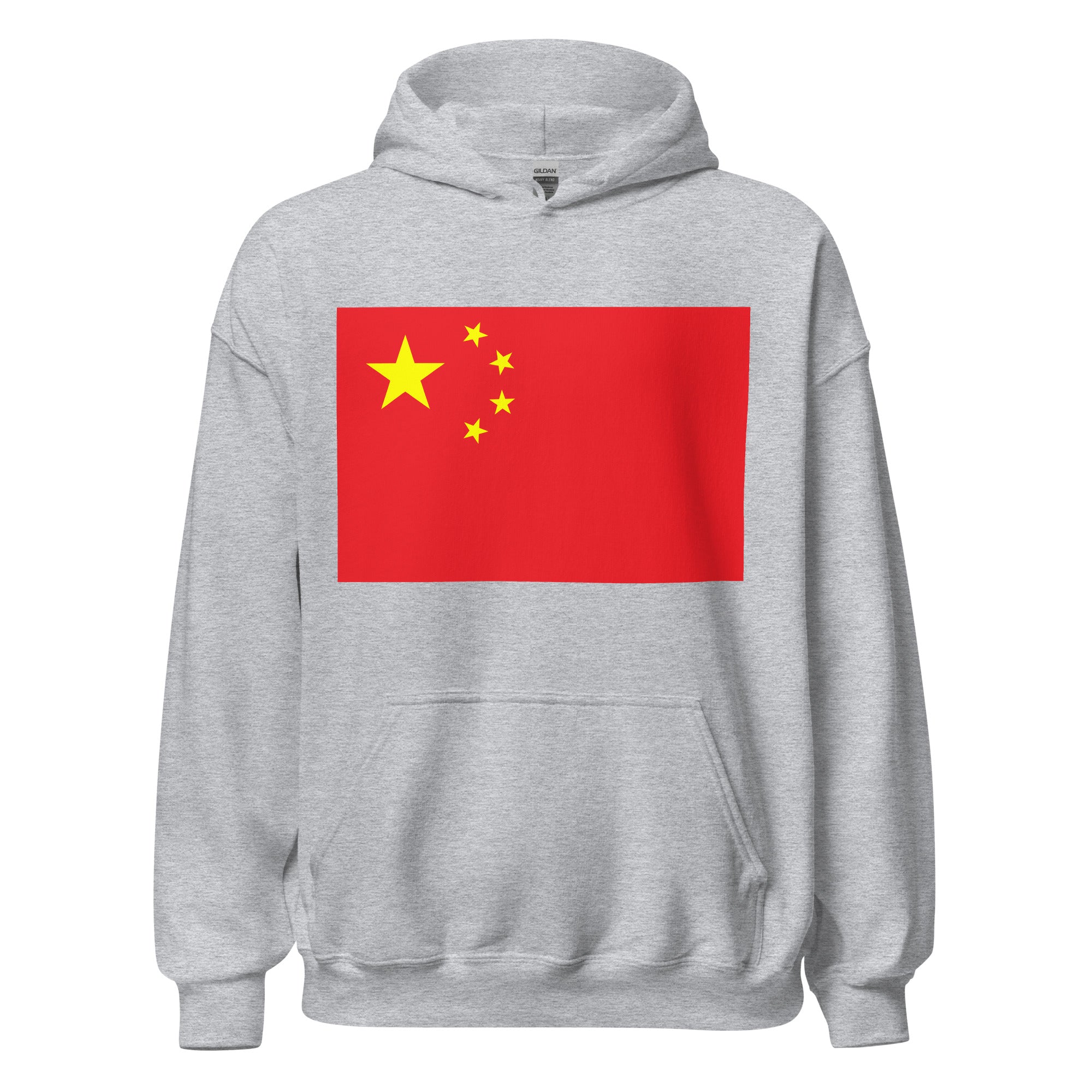 Unisex black hoodie featuring Chinese flag design printed across the front chest