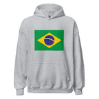 Unisex black hoodie featuring Brazilian flag design printed across the front chest