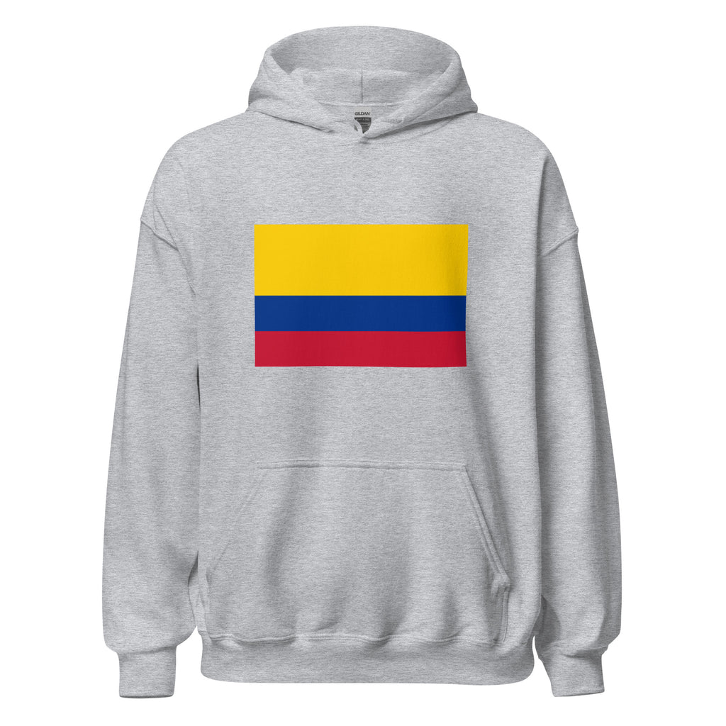 Unisex black hoodie featuring Colombian flag design printed across the front chest