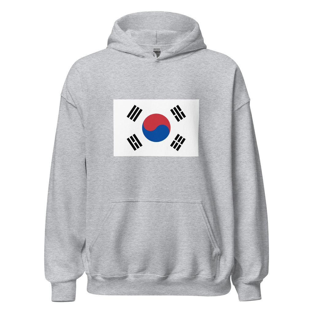 Unisex black hoodie featuring South Korean flag design printed across the front chest