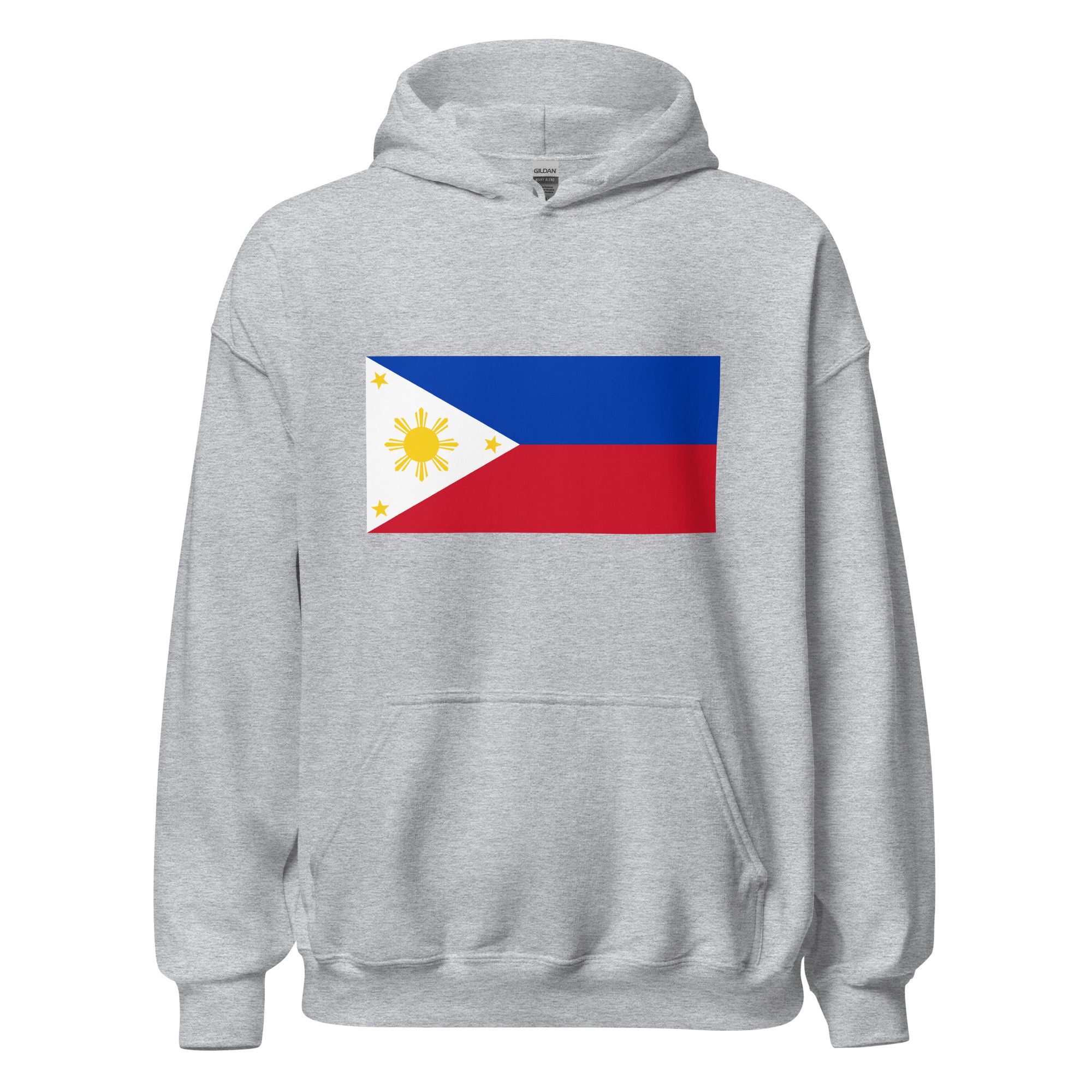 Unisex black hoodie featuring Philippine flag design printed across the front chest