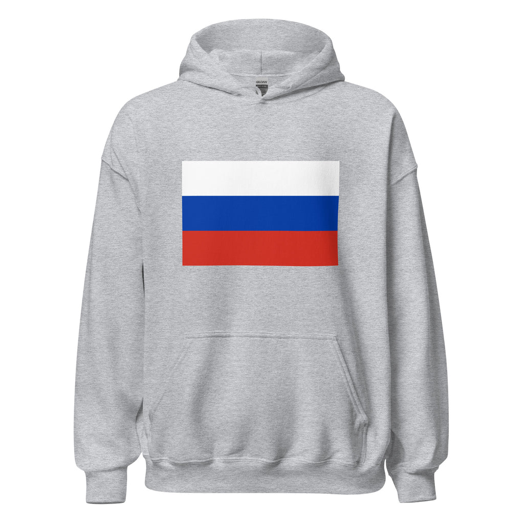 Unisex black hoodie featuring Russian flag design printed across the front chest