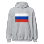Unisex black hoodie featuring Russian flag design printed across the front chest
