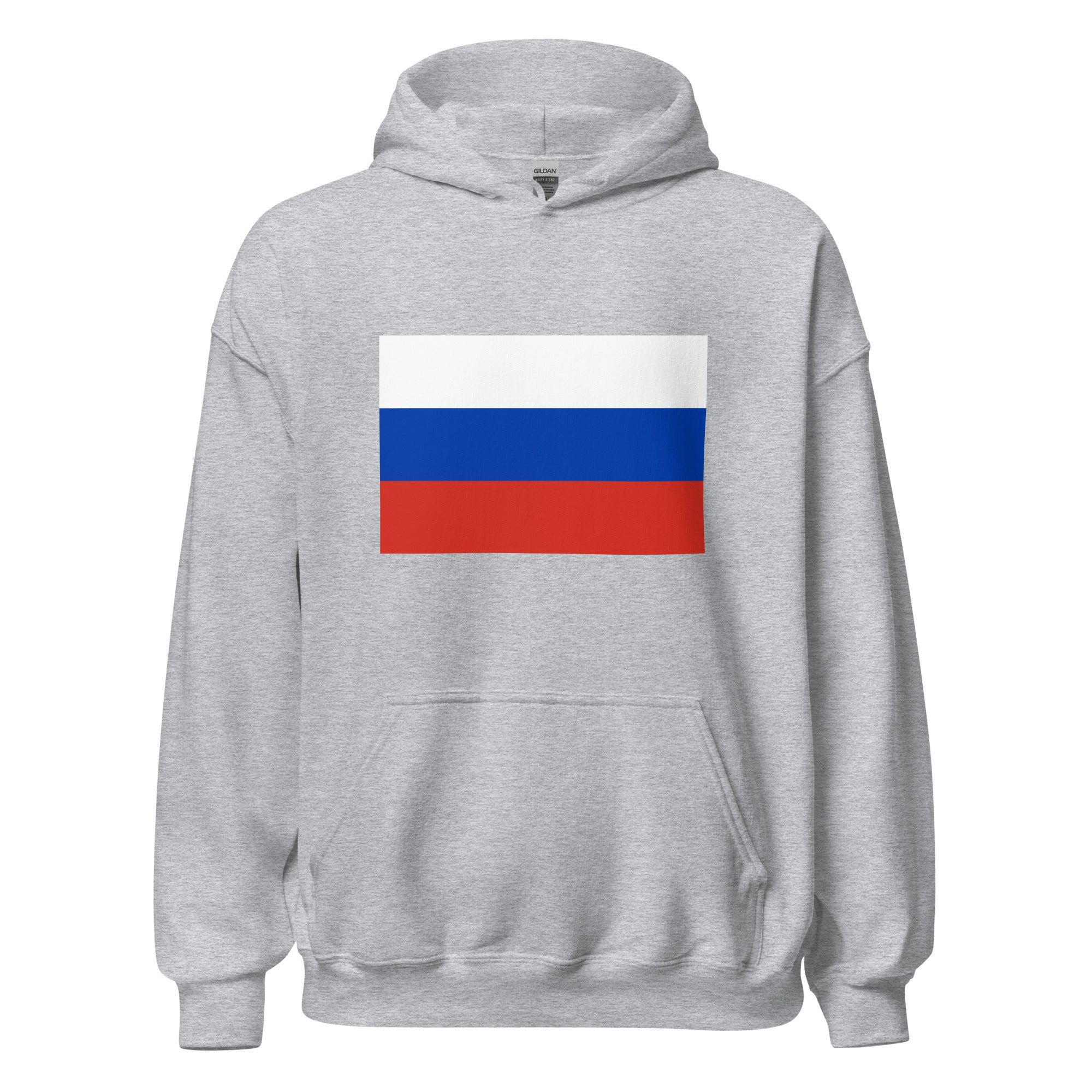 Unisex black hoodie featuring Russian flag design printed across the front chest
