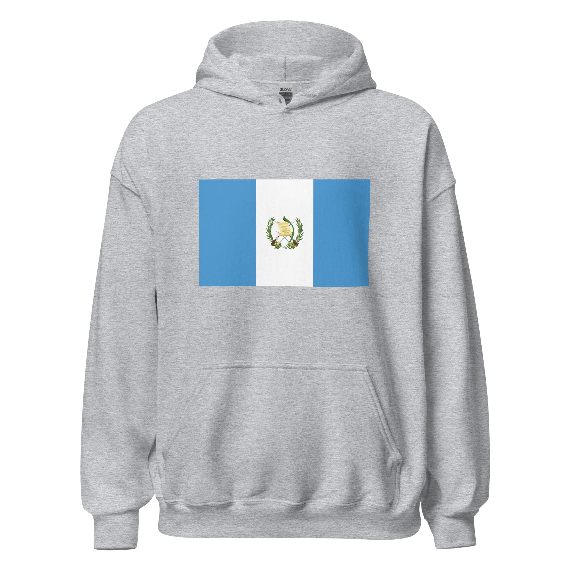 Unisex black hoodie featuring Guatemalan flag design printed across the front chest