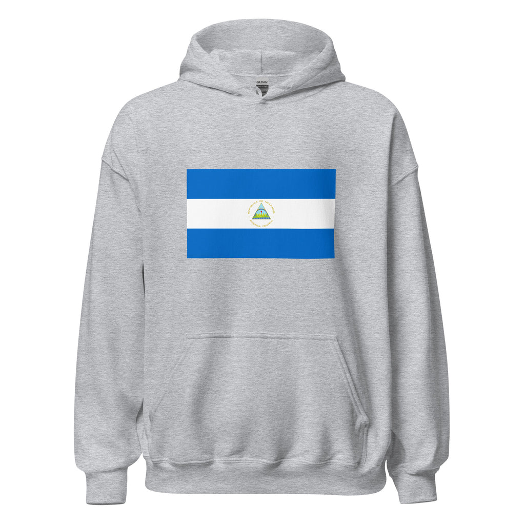 Unisex black hoodie featuring Nicaraguan flag design printed across the front chest